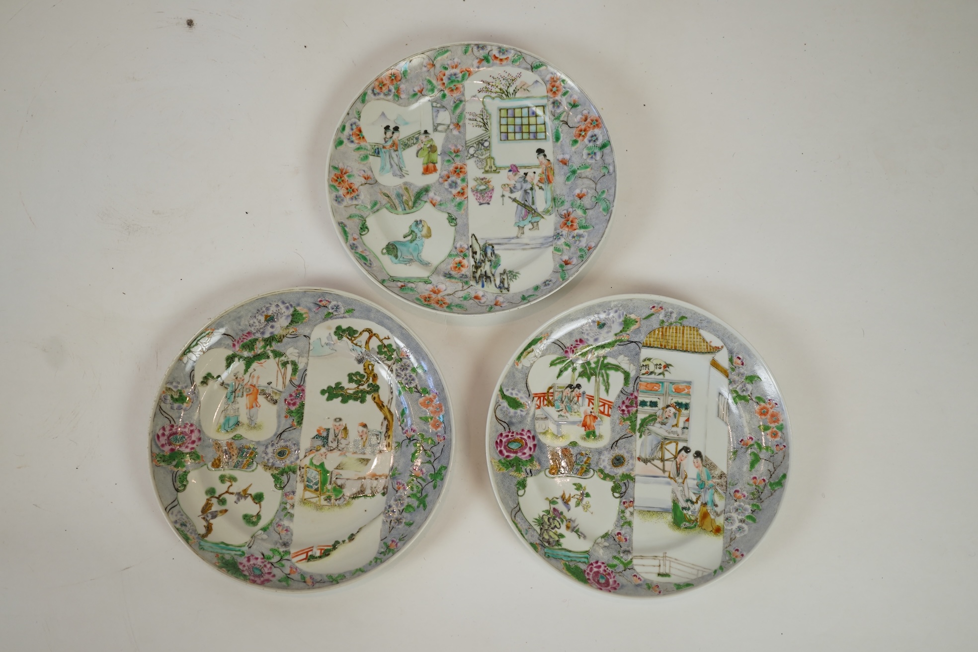 Three Chinese enamelled porcelain plates, mid 19th century